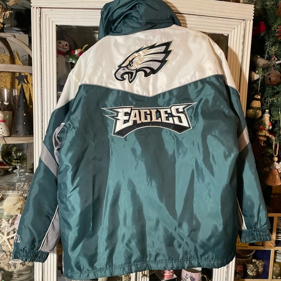vintage NFL Philadelphia Eagles green white coat zip out fleece vest removable - Picture 4 of 14